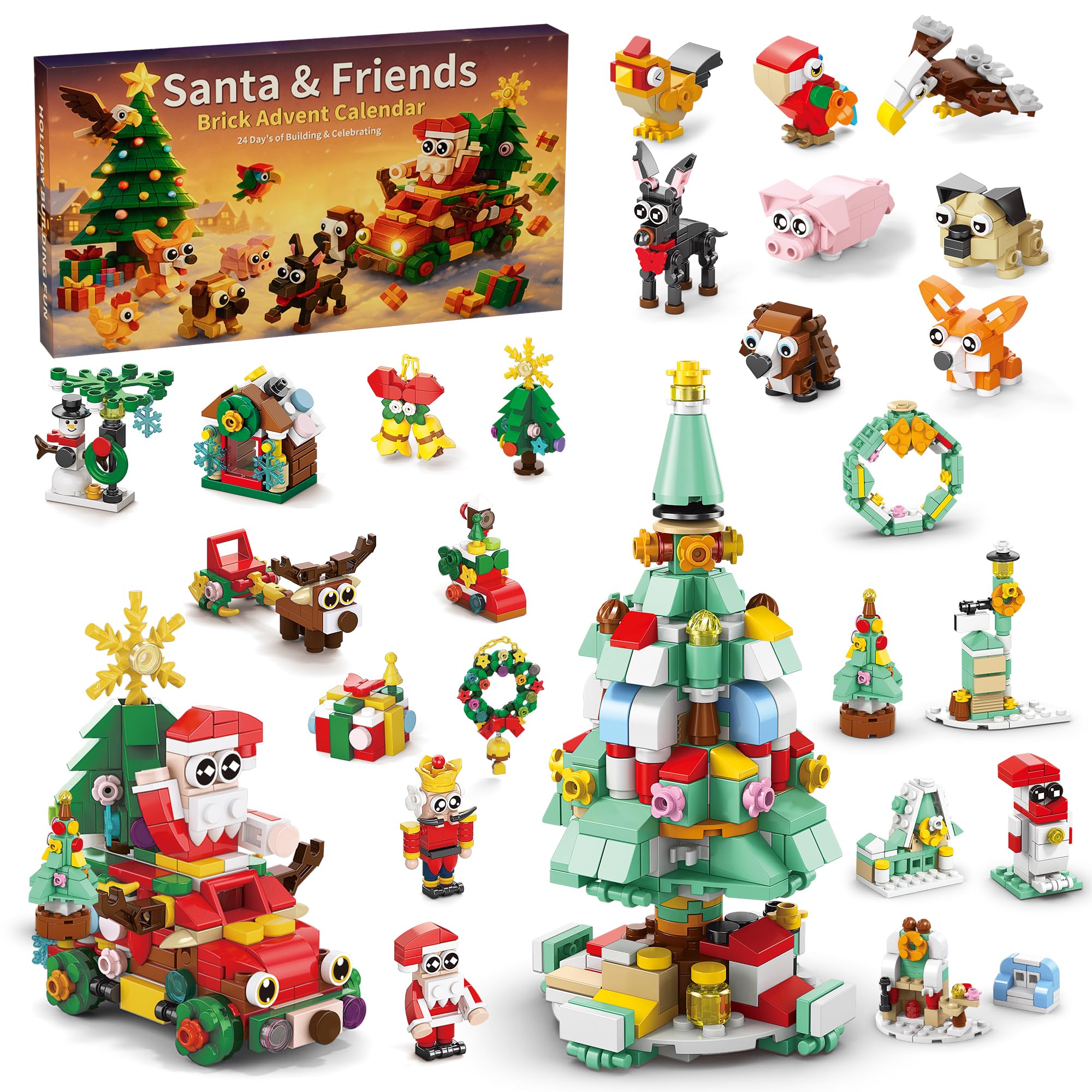 Photo 1 of Christmas Building Blocks Advent Calendar 2025 for Kids, 24 Days of Countdown with Xmas Tree Santa Sleigh Animal Building, Stocking Stuffer Party Favor for Boys, Girl, Adult