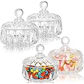 Foraineam 4 Pack Glass Candy Dish with Lid, 8 oz Clear Decorative Candy Bowl, Crystal Covered Candy Jar Cookie Storage Container for Food Storage and Organization Kitchen, Office, Home Decoration