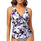 Daci Women's Tankini Top Only - Tummy Control Twist Front Swim Top Athletic Cross Back Supportive Bathing Suit 2026