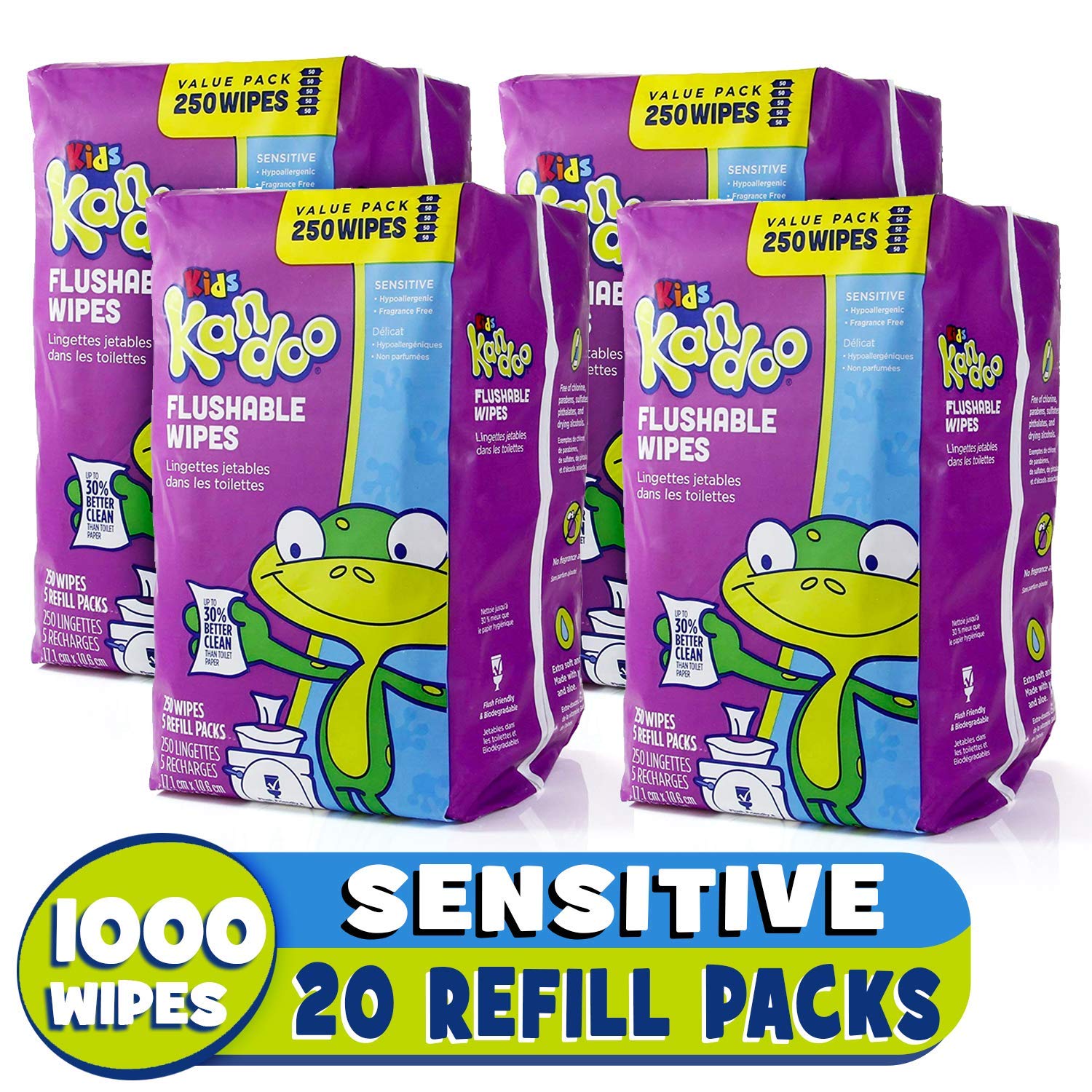 Flushable Baby Wipes and Refillable Container for Kids by