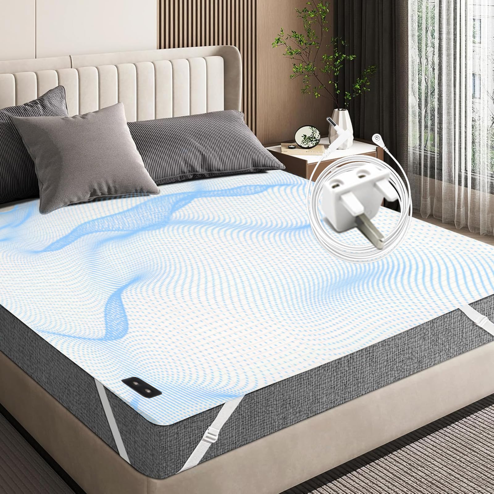 RIQINXIN Silver Fiber Grounding Sheet Conductive Grounding Mat Earthing UK for Better Sleep Bed Sheet Organic Cotton and Healthy Earth Energy Mat 153x203cm Beige