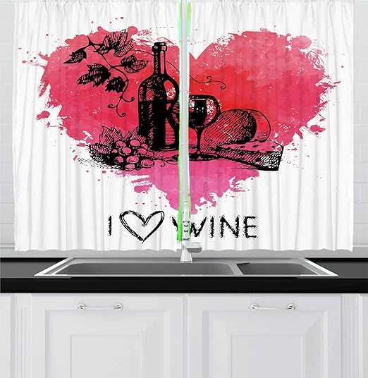 Amazon Com Ambesonne Wine Kitchen Curtains Hand Drawn Sketch