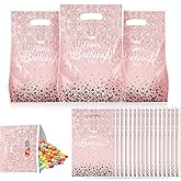 Jeffdad 30Pcs Glitter Diamonds Birthday Party Favor Bags, Cute Birthday Party Candy Bags Cookie Bags for Girls Women Birthday Party Decorations Supplies (Pink)