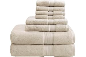 Madison Park 800GSM Bathroom Towel Set of 8 100% Cotton Bath Towel Set for Bathroom Luxurious Highly Absorbent 2 Bath Towels 2 Hand Towels 4 Washcloths Quick Dry Spa Quality Natural