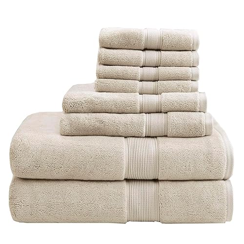 Madison Park 800GSM Bathroom Towel Set of 8 100% Cotton Bath Towel Set for Bathroom Luxurious Highly Absorbent 2 Bath Towels 2 Hand Towels 4 Washcloths Quick Dry Spa Quality Natural