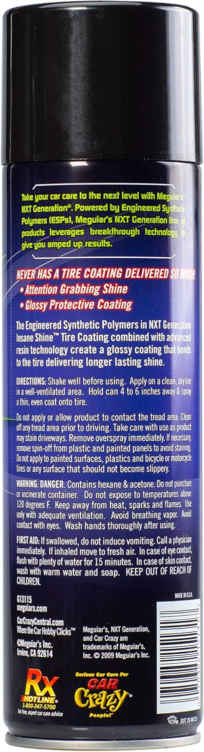 MEGUIAR'S NXT Generation Insane Shine Tire Coating – Aerosol Spray for Insane Gloss – G13115, 15 oz: Automotive