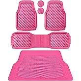 CAR PASS Heavy Duty Rubber Hot Pink Car Floor Mats & Cargo Liners, Deep Dish All-Weather Trunk Mats Durable Anti-Slip 3D Rhombus Waterproof Trim to Fit Liner Universal Fit Auto,Sedan,SUV,Truck, Pink