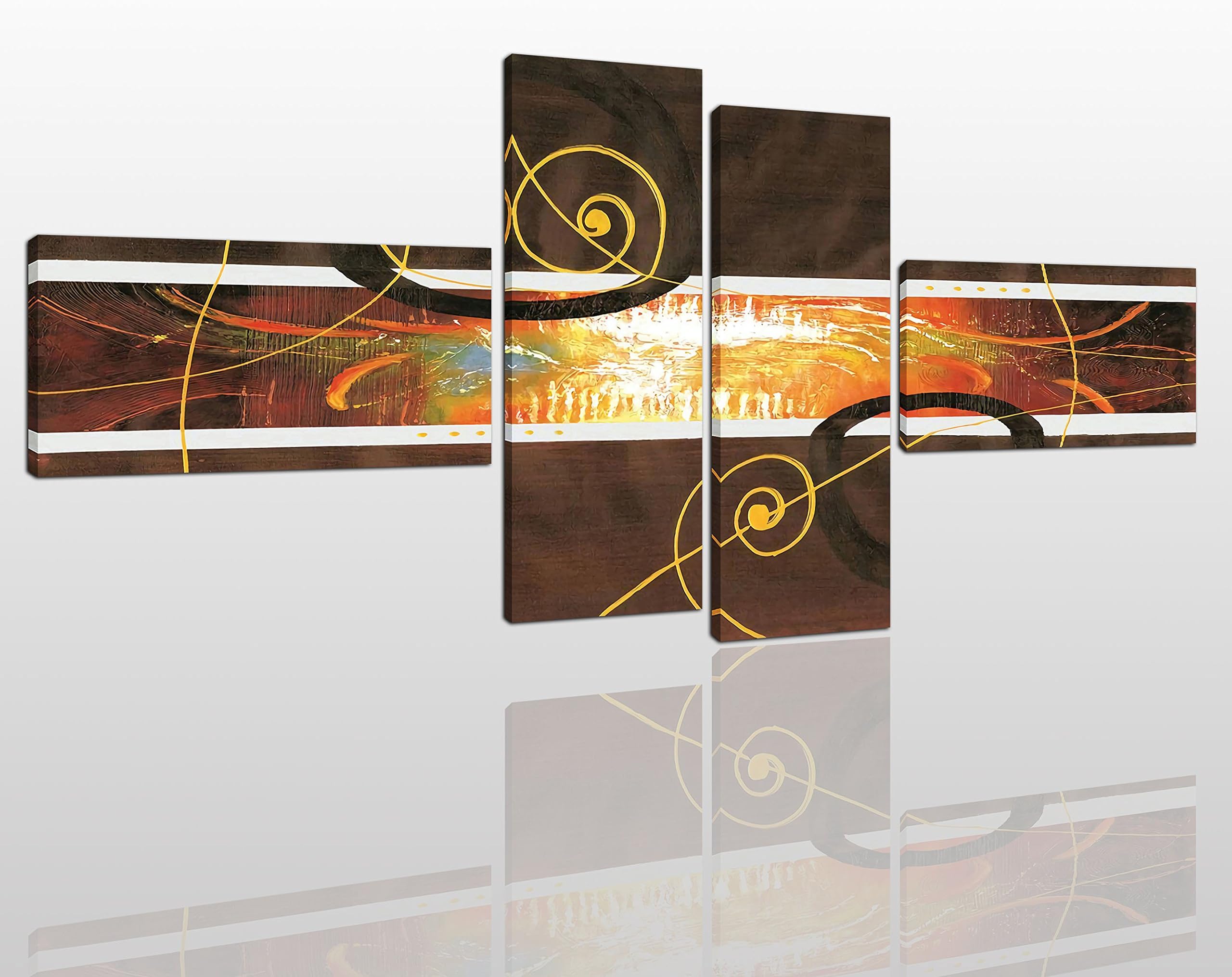 Abstract Canvas Wall Art Painting Modern Design Picture for Home Office Decor - 4 Pieces Golden Brown Framed On Wooden Frame Image Pictures Photo Artwork Decoration Ready to Hang