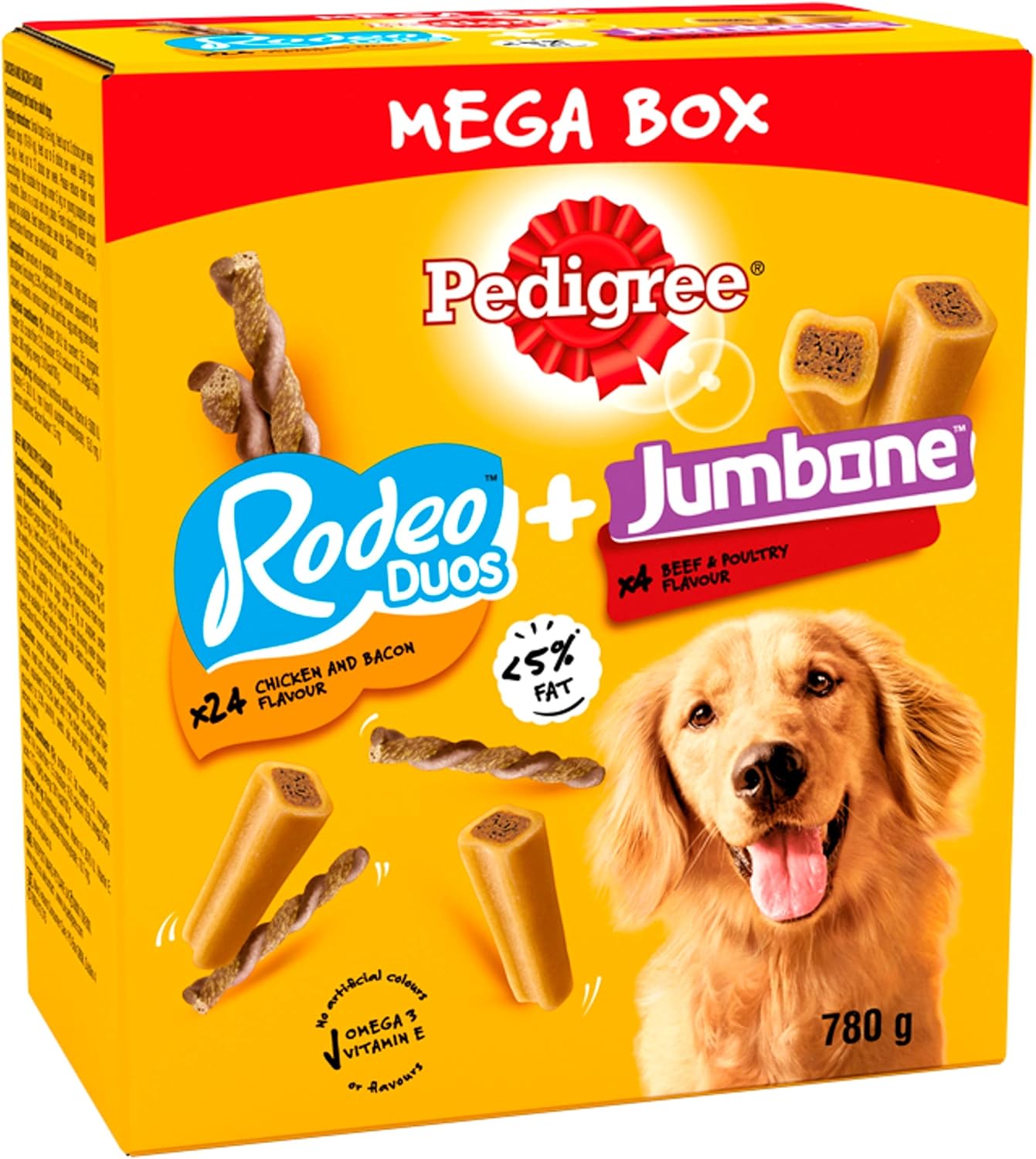 Pedigree Dog Treats in Mega Box, Rodeo Duos & Jumbone Medium, 780g, 780 g (Pack of 1)
