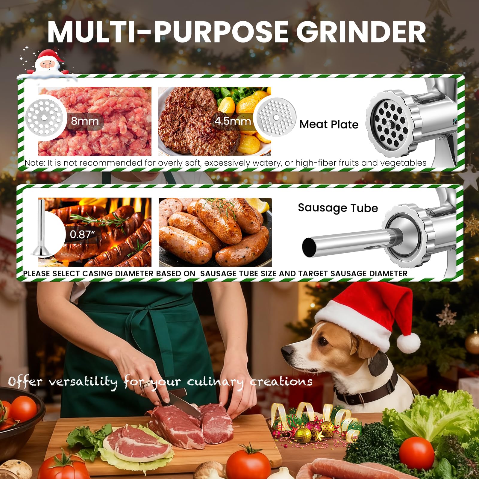 Huanyu Manual Meat Grinder - Heavy Duty Stainless Steel, Effortless Hand Crank for Fresh Ground Beef, Sausages & Pet Food - Compact, Dishwasher Safe - Perfect for Home Restaurant & Outdoor