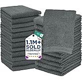 DAN RIVER 24 Pack Wash Cloths for Showering [12x12] - 100% Cotton Washcloths Premium Quality Flannel Face Cloths for Bathroom, Highly Absorbent and Soft Feel Wash Clothes, Gray