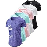 5 Pack: Women's Dry Fit Short Sleeve T Shirts, Athletic Workout Tee Tops for Gym Yoga Running