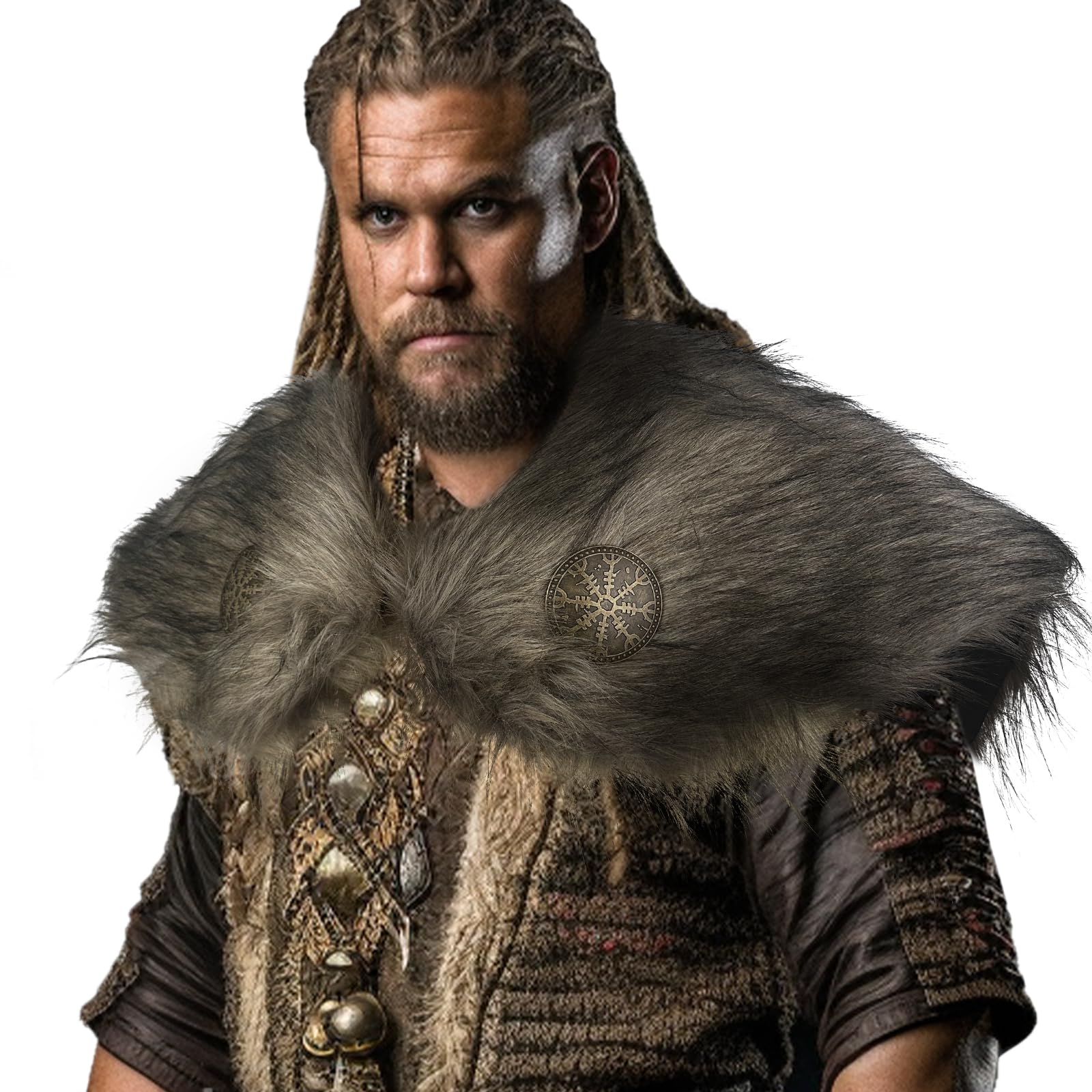 HiiFeuer Viking Artificial Fur Shawl Barbarian Fur Collar, Cosplay Wrap Medieval Costume Cloak, Retro Cape for LARP (Brown)