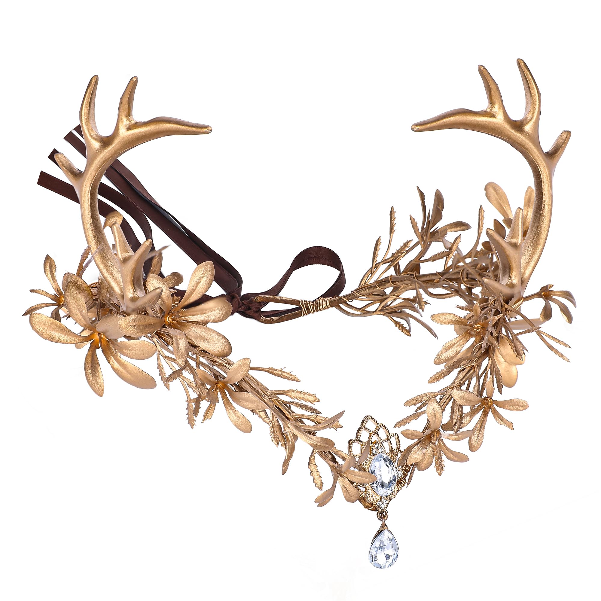 MOSTORY Gold Antler Elf Crown for Women Party Renaissance Cosplay Hair Accessories