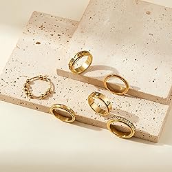 LOFITOR Gold Fidget Rings for Anxiety 6pcs