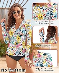 WOWENY Women Rash Guard Long Sleeve Swimsuit Top