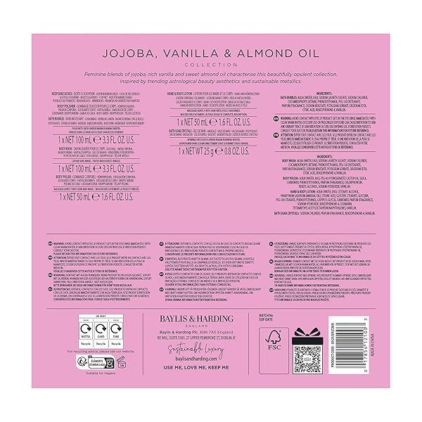 BAYLIS & HARDING JOJOBA, VANILLA & ALMOND OIL LUXURY PAMPER PRESENT GIFT SET FOR WOMEN – VEGAN FRIENDLY