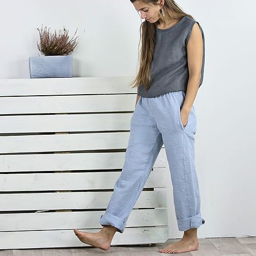 denim look linen trousers