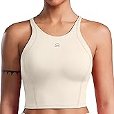 FlareMove Built in Bra Tank Tops for Women High Neck Longline Sports Bras Gym Sports Bra for Women Beige M