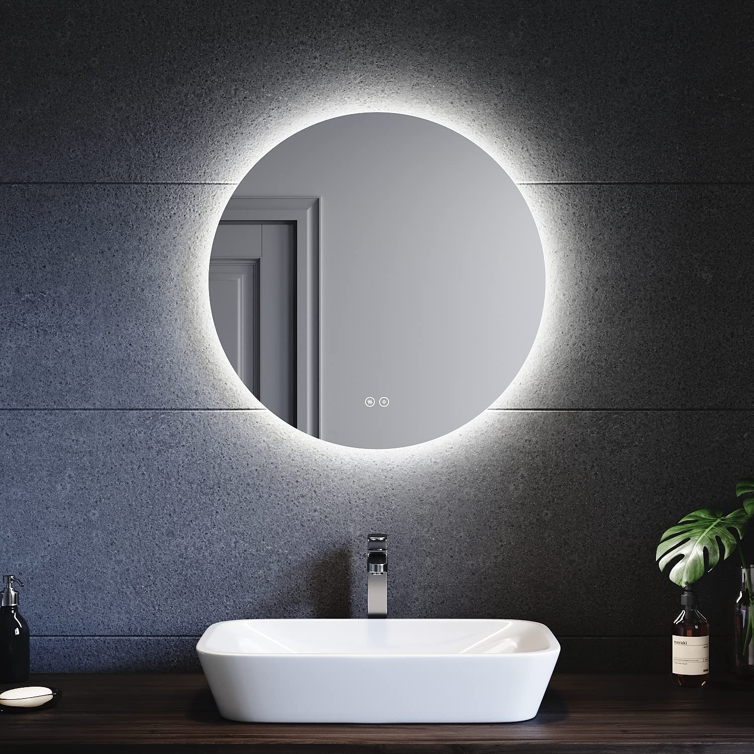 SONNI-Espejo-Bano-con-Luz-Regulable-3-Colores-Antivaho-60×60-cm-Espejo-Bano-LED-Redondo-Pared-con-Interruptor-Tactil