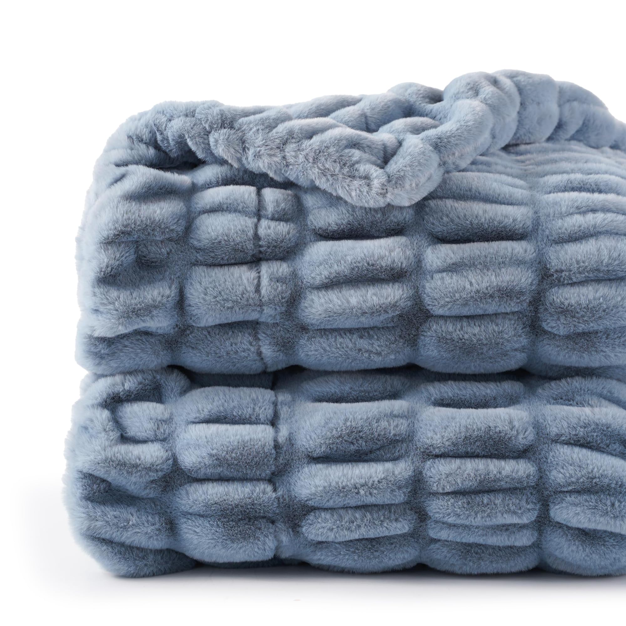 Photo 1 of ** SOLD AS IS NO RETURN/REFUNDS**
BATTILO HOME Faux Fur Throw Blanket for Couch, Super Soft Cozy Blanket, Double Sided Ruched Rabbit Faux Fur Blanket for Bed, Living Room, 50"x60", Bluish Grey