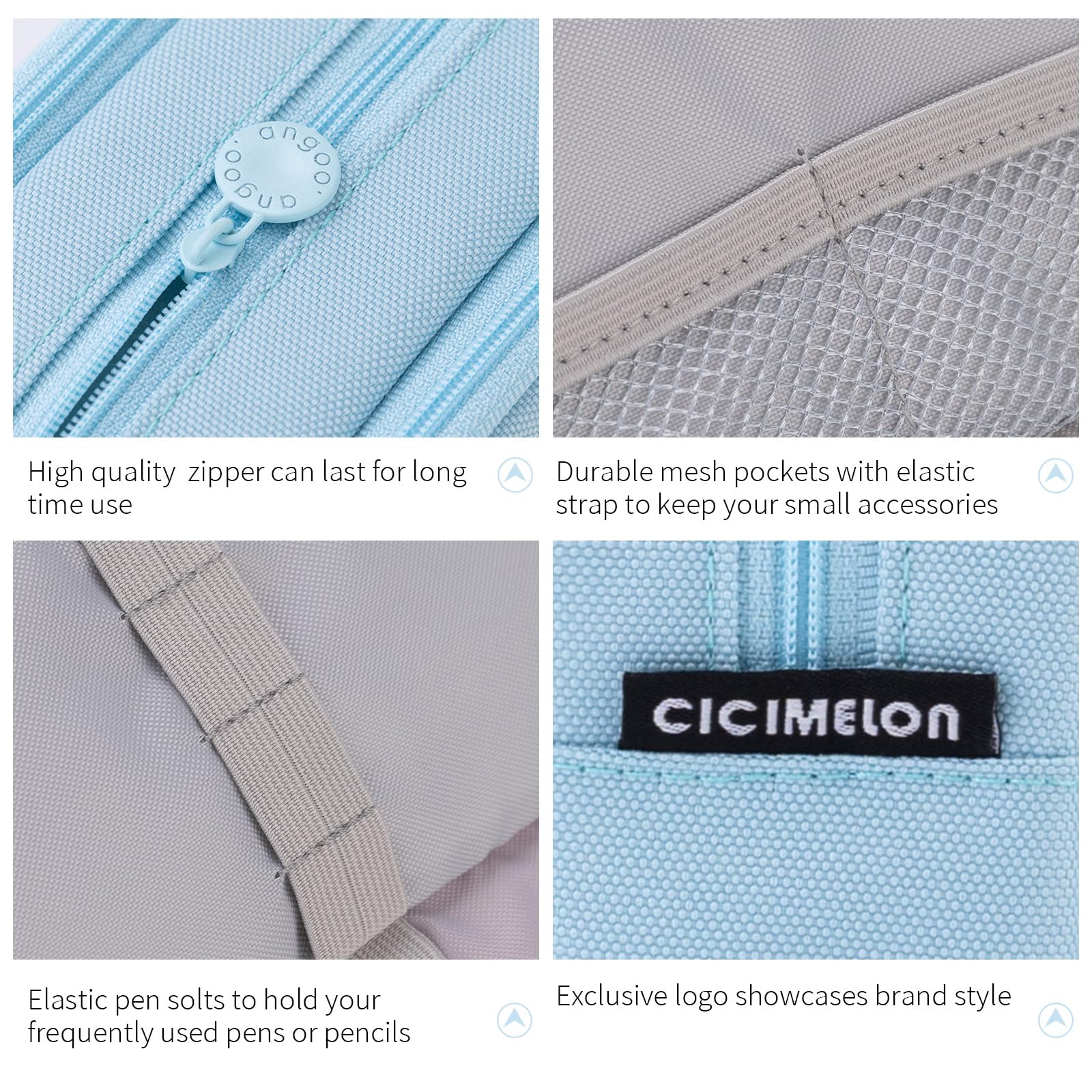 CICIMELON Big Capacity Pencil Case 3 Compartments Pen Pouch Bag Multifunctional Organizer for School Office, Haze Blue