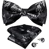 DiBanGu Paisley Pre-Tied Bow Ties for Men Silk Adjustable Bowtie and Pocket Square Cufflinks for Wedding Party