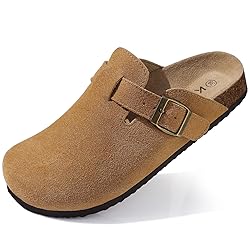 KIDMI Women's Genuine Suede Clogs Cork Footbed