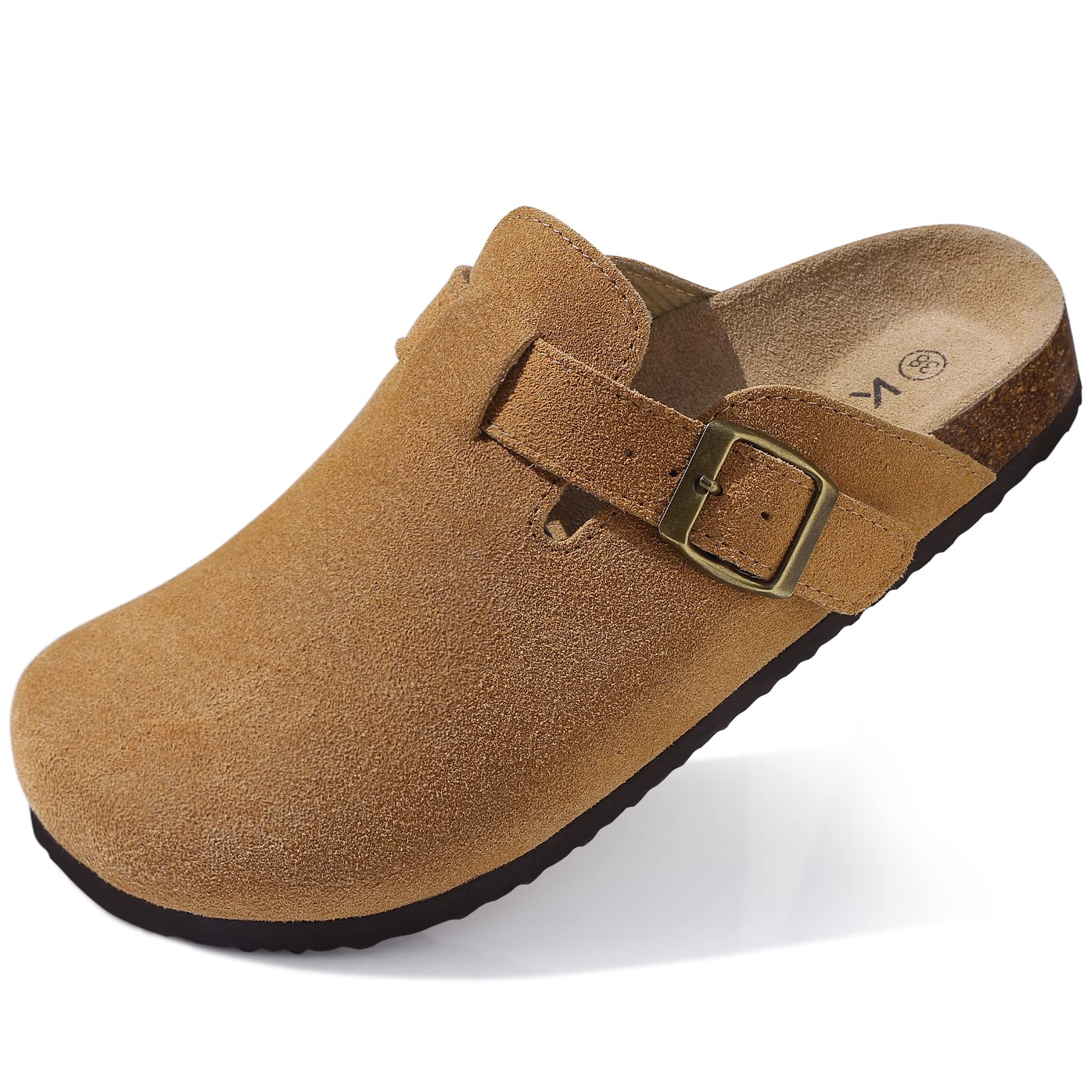 Photo 1 of KIDMI Women's Genuine Suede Clogs Cork Footbed Sandals Leather Mules Potato Shoes with Arch Support Brown 41 (Size 9-9.5)