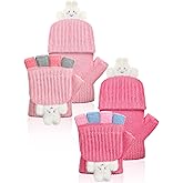 SATINIOR 2 Pairs Winter Fingerless Gloves for Kids Toddler Finger Mittens Knit Convertible Half Finger Mitten Flap Aged 3-8
