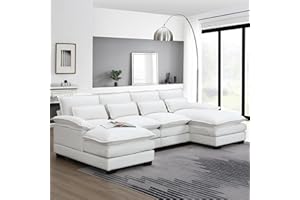 GNIXUU 109.8“ Sectional Sofa Cloud Couch for Living Room, Modern Chenille Large Overstuffed U Shaped Couch, Comfy Modular Sofa Sleeper with Double Chaise & Cushions(White)