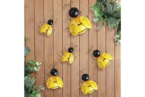 HKKDKTA Metal Outdoor Wall Art Decor, 6 PCS Bumble Bee Decor Outdoor Wall Decors, Fence Decorations Outdoors Metal Garden Decors Outdoors Decorations for Yard Art Home