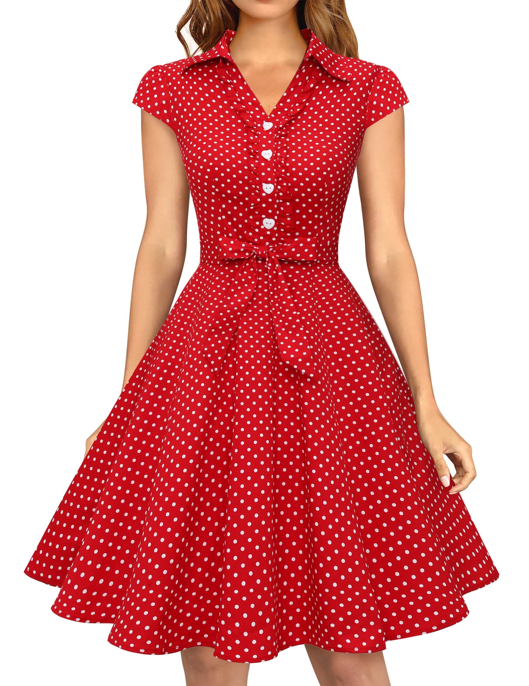 Photo 1 of Wedtrend Women's 50s Retro Rockabilly Dress Cap Sleeve Vintage Cocktail Dress for Homecoming WTP10007RedWhiteDotXL