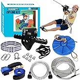 HOKINETY Zip Line Kit for Kids Adults : 100FT / 120FT / 150FT / 200FT Up to 380Lbs - Quick Tighten Zipline for Backyard Outdoor with 100% Rust Proof Removable Trolley Seat Spring Brake