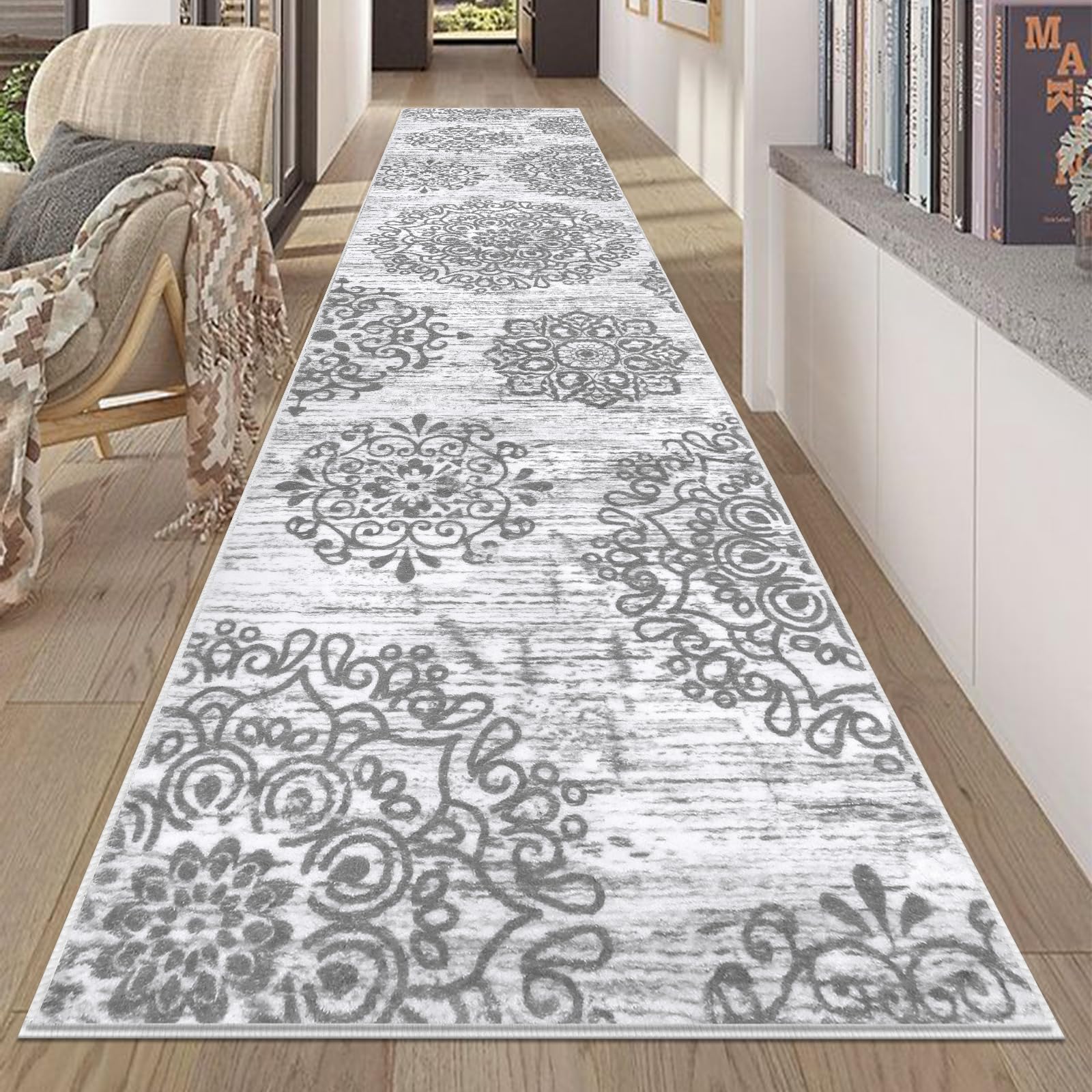 HEBE Hallway Runner Rug 2'8''x12' Washable Vintage Distressed Area Rugs Non Slip Laundry Rug Runner Boho Floor Carpet Runners for Hallways Entryway Laundry Room Kitchen Bathroom Image