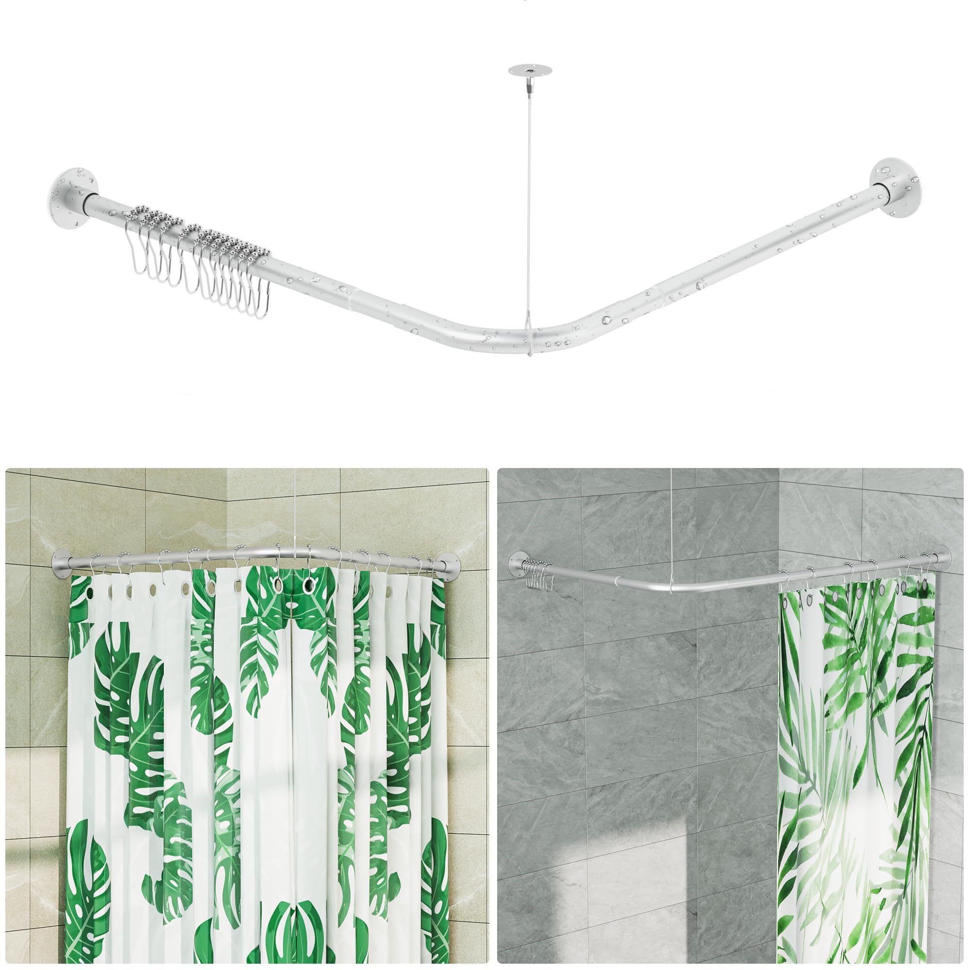 Photo 1 of *USED*
SZXIMU L Shaped Shower Curtain Rod, Adjustable [23.81"-53.15"] x [23.81"-53.15"] Corner Shower Curtain Rod 90 Degree for Bathroom, Bathtub, Clothing Store, Ceiling Support, Silver