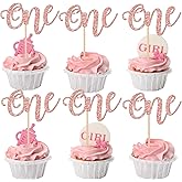 24 Pack One Cupcake Toppers Glitter Baby First Birthday Party Cupcake Food Picks Decorations for Baby Shower Boys Girls Kids 1st Birthday Party Cake Decorations Supplies Rose Gold