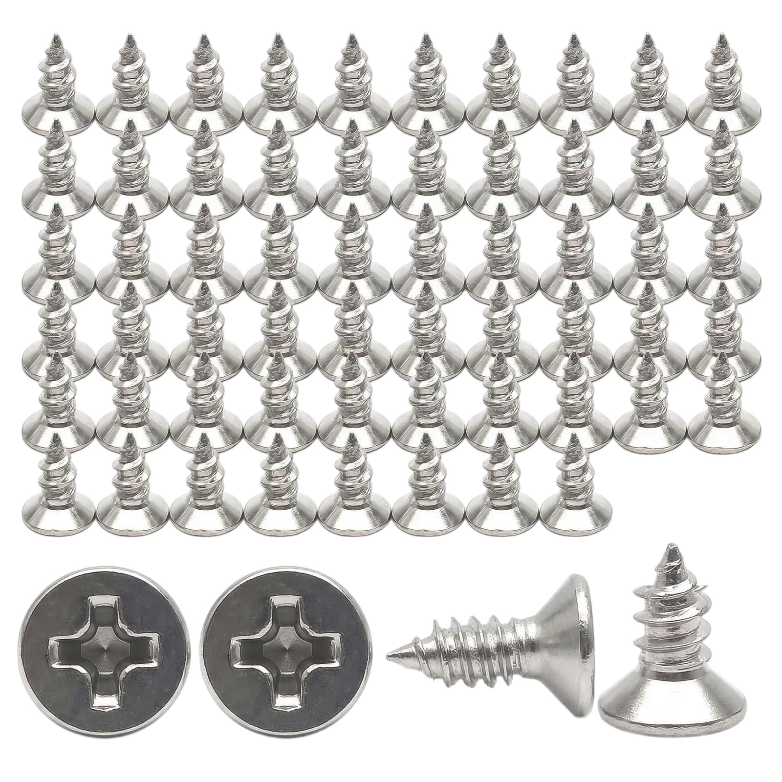 M3 x 8mm 304 Stainless Steel Wood Screws Flat Head Sheet Metal Screws Bolt Self Tapping Screws 50 Pieces