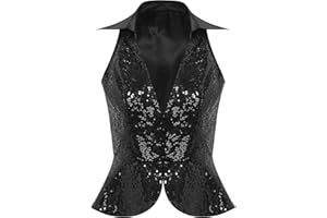 JEYPINMI Womens Sparkly Sequins Vest Glitter Dressy Waistcoat Glitter Party Jacket Sleeveless Blazer Outerwear Tops