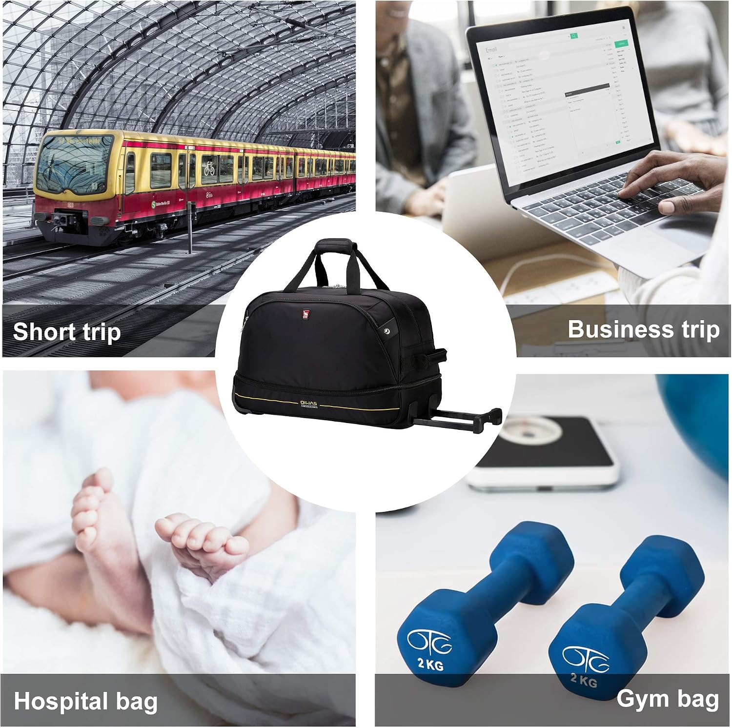 OIWAS Holdall Bag with Wheels, 50L Wheeled Duffel Bag with Wheels - Image 4