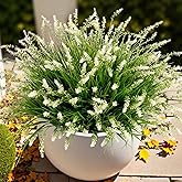 Ammyoo Artificial Faux Plants Flowers for Outdoor Decorations, Fake Monkey Grass for Outside Porch Patio, No Fade Realistic Greenery Plant, UV Resistant Artificial Shrubs for Courtyard Window Garden