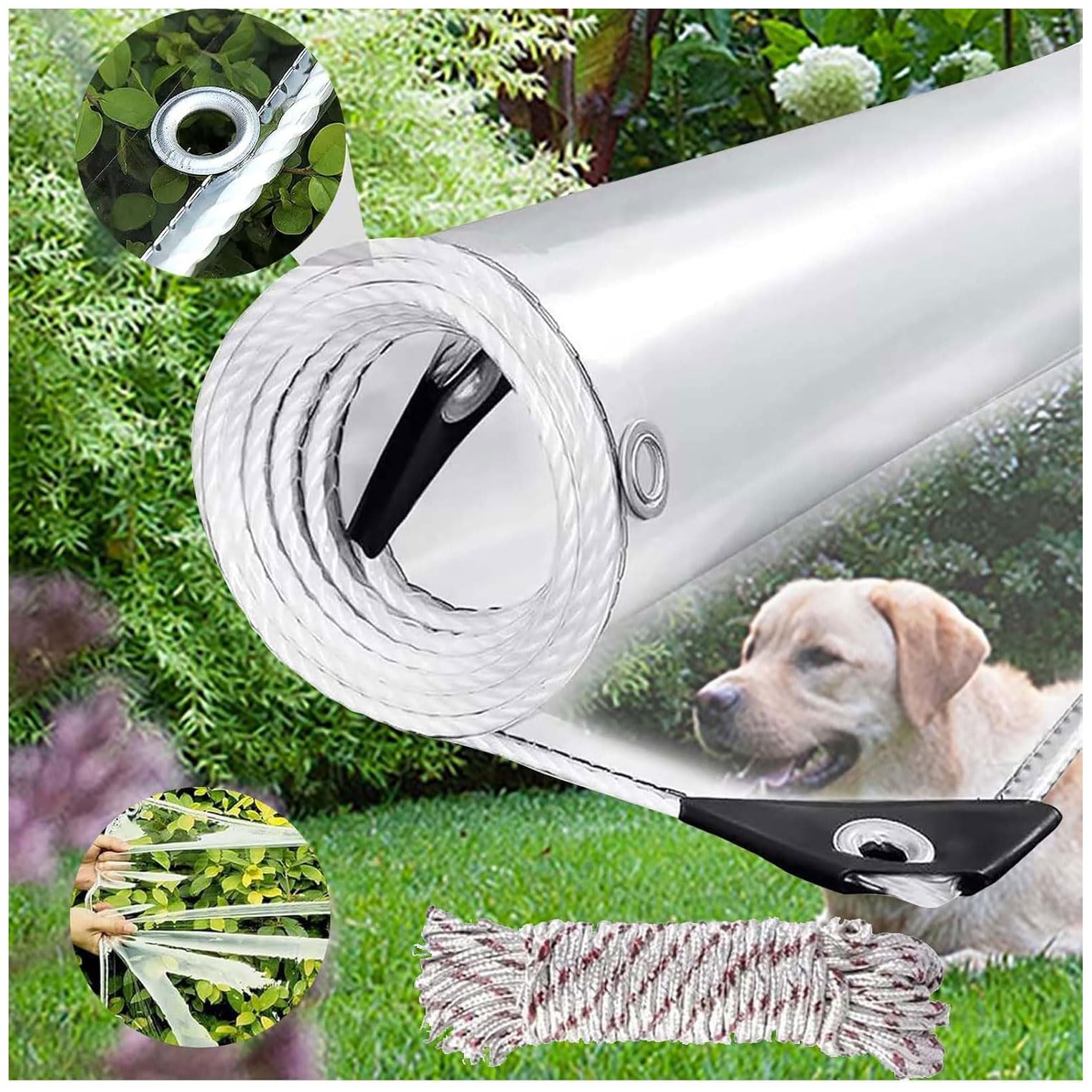 Clear Heavy Duty Tarpaulin Waterproof 420 g/m² Clear Tarp with Eyelets, Outdoor Transparent Tarp PVC Tarpaulin Windproof Tear Resistant for Garden, Gazebo With Cable Ties (1x2m)