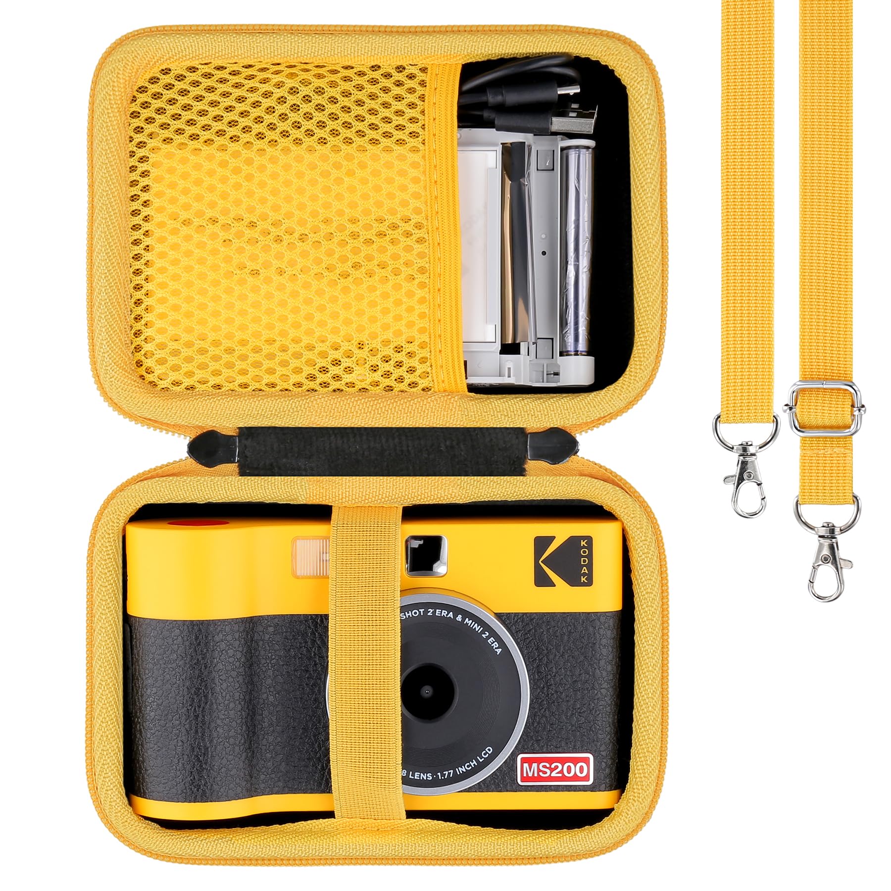 KODAK Mini Shot 2 ERA/Mini Shot 2 Retro Instant Camera and Photo Printer/Mini 2 ERA Photo Printer Hard Travel Protective Carrying Case with Shoulder Strap by Khanka,Case Only,Yellow Zipper