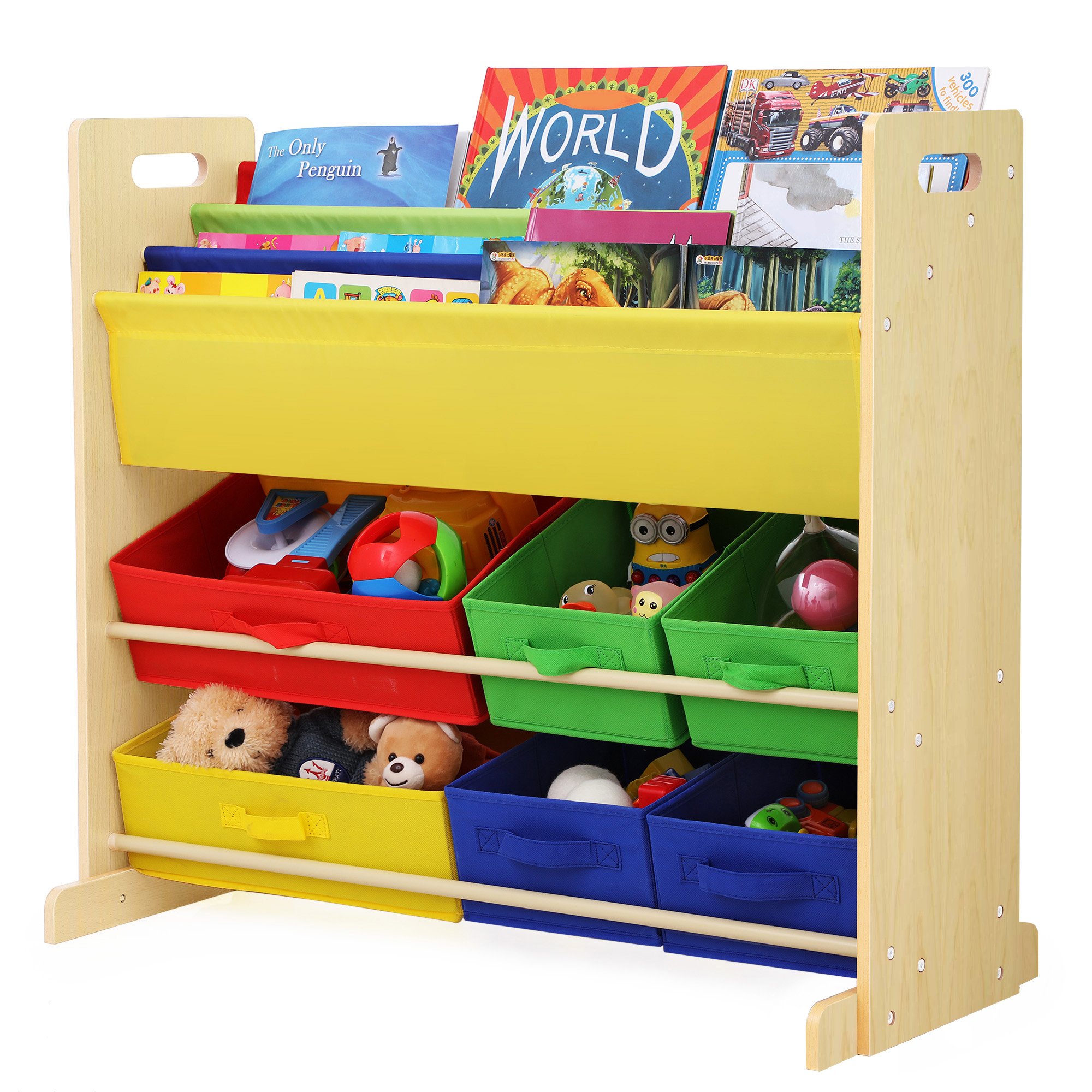 SONGMICS Kids' Toy Storage Unit Sling Bookcase Rack With 6 Fabric Bins