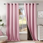 Beauoop Pink 100% Blackout Curtains for Bedroom Living Room 52x96 2 Panels | Room Darkening Thermal Insulated Drapes 96 Inches Long Soundproof Energy Saving Window Treatments Grommet Top
