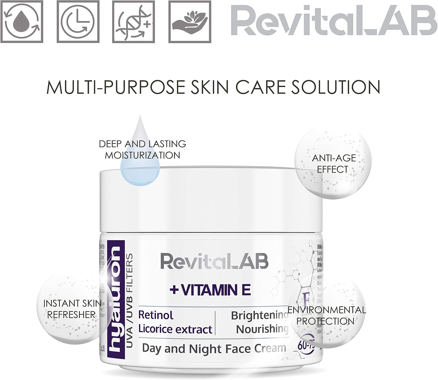 RevitaLAB Hyaluron Anti-Ageing Day and Night Cream, Enriched with Vitamin A (Retinol) Vitamin E, Liquorice Root Extract - Image 4