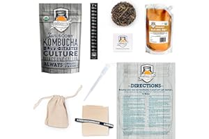 FERMENTAHOLICS 1 Gallon Jun Kombucha Starter Kit - Includes USDA Organic Jun SCOBY & Starter Tea + Ingredients To Start Brewing Your Own Jun Tea * Jar Not Included *