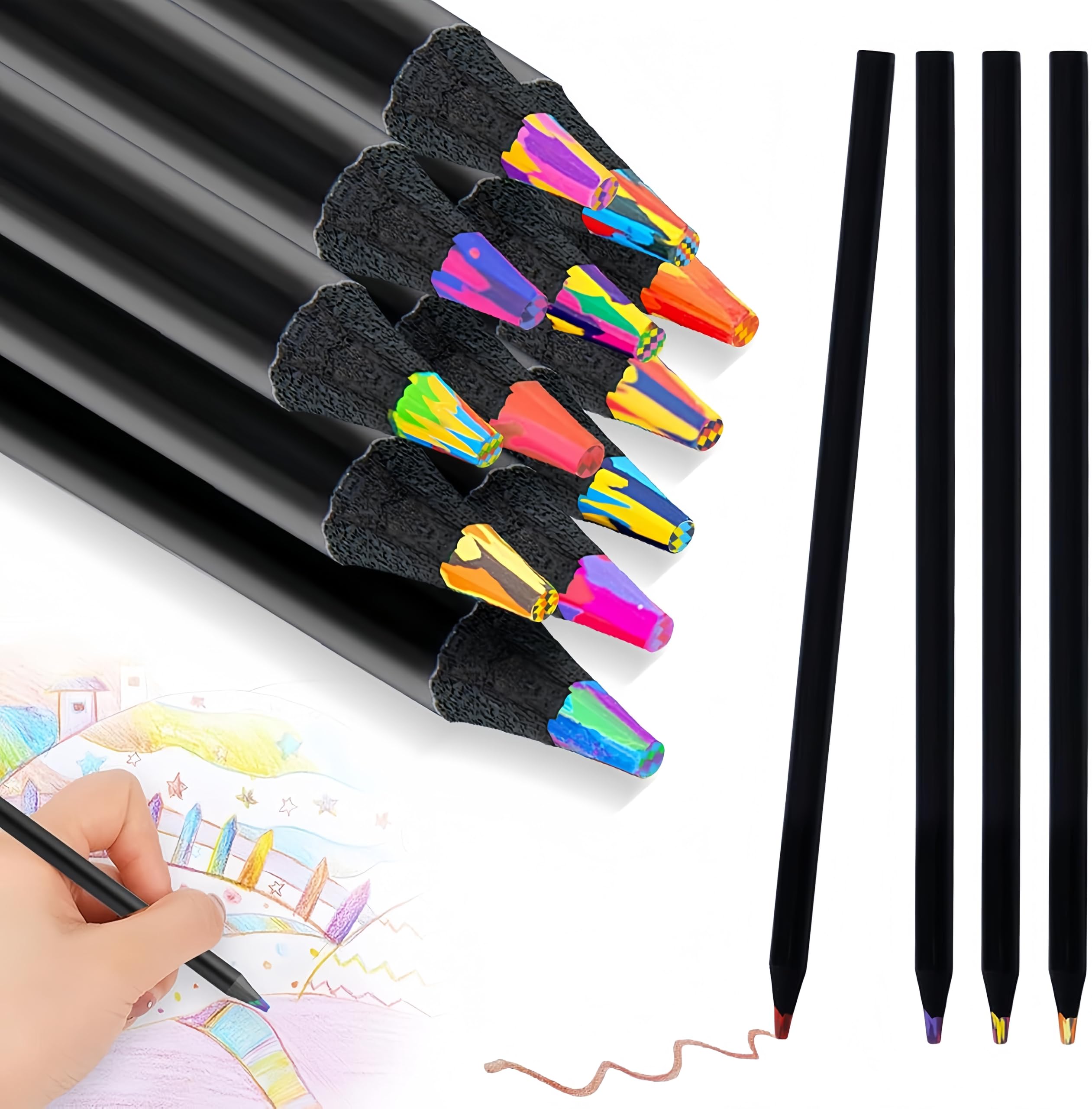 QIANSSE Easter Gifts for Kids, Colouring Pencils 12 Rainbow Pencils Art Supplies for Adults & Children Gift for Girls 4-10 Year Old, Teenagers Arts and Crafts
