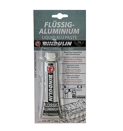 Flüssig Aluminium 60g - gebrauchsfertige Reparaturmasse aus Kunstharzspachtel mit Aluminium - geeignet für Auto KFZ Wasserspo
