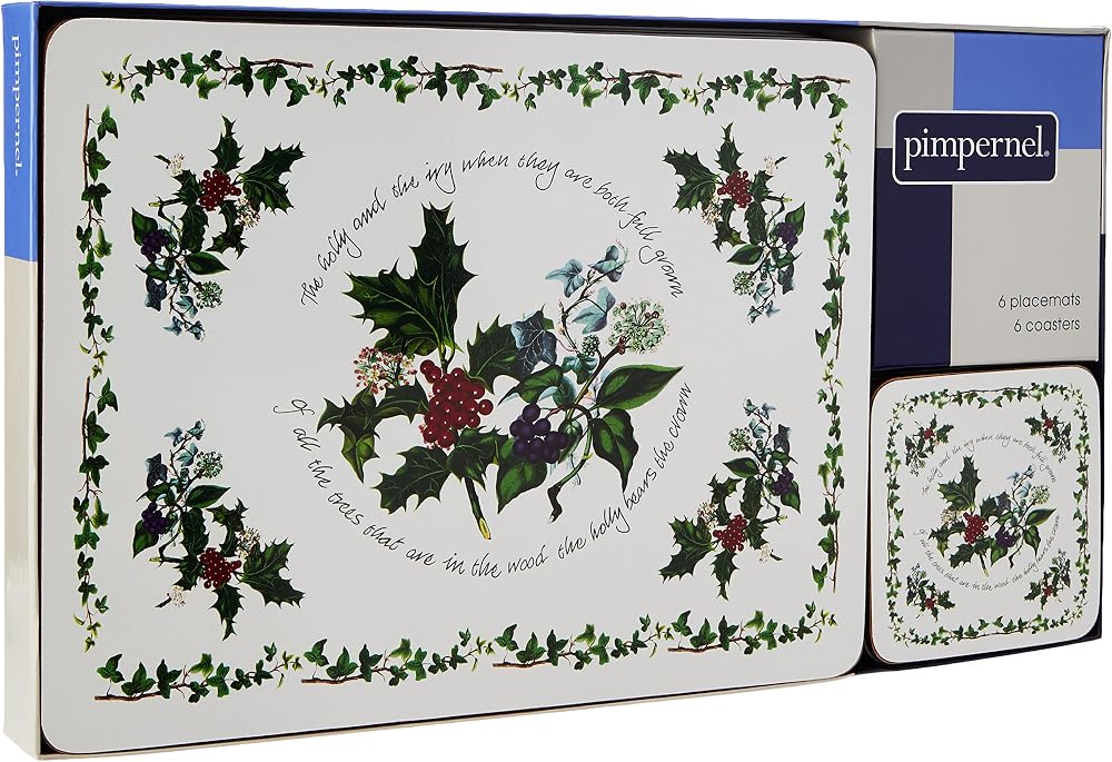 Pimpernel Set of 6 Placemats & Coasters The Holly and The Ivy Floral Heat